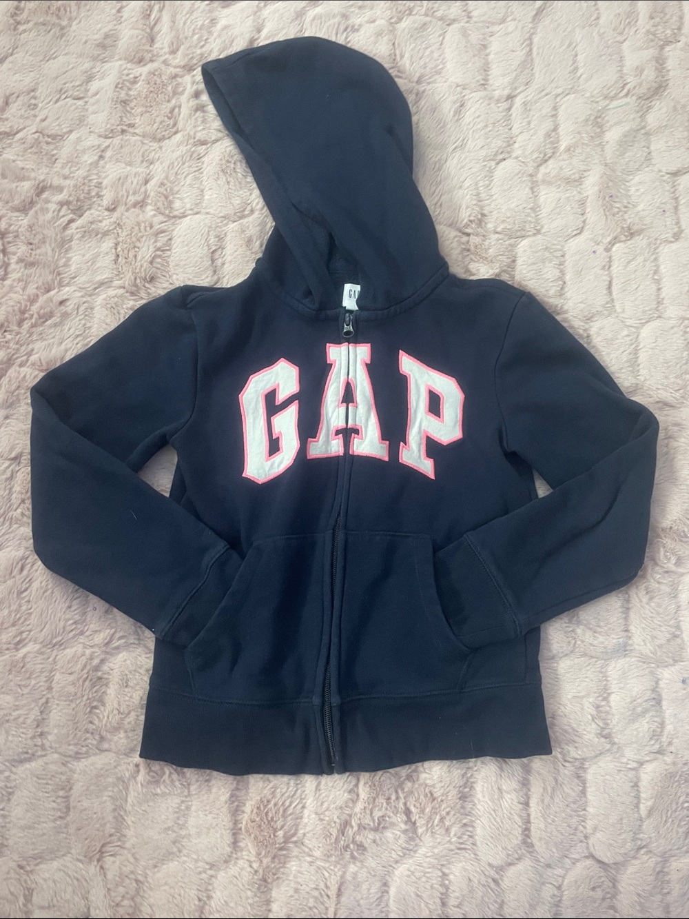 GAP Navy Zip Hoodie with Pink-Trimmed Logo